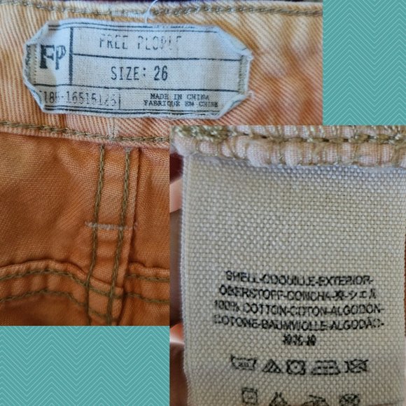 Free People Orange Acid Wash Distressed Lace Denim Shorts - Picture 4 of 4